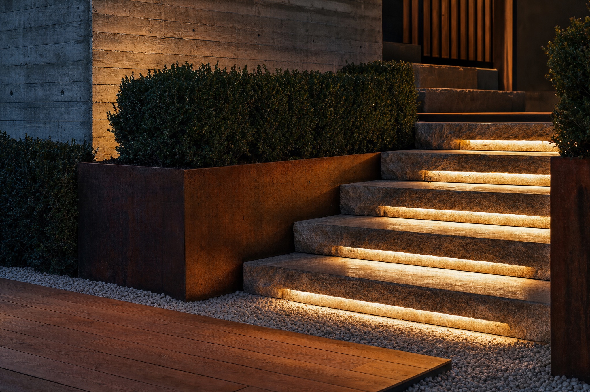 Stone steps with corten