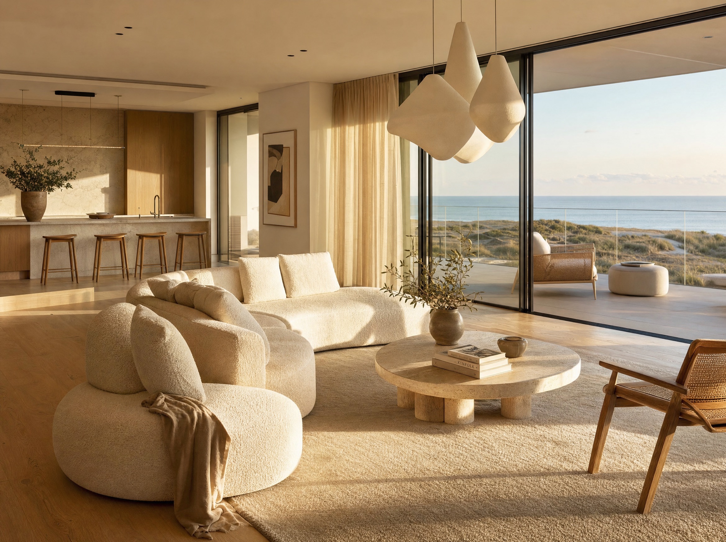 Living room opening to the terrace and sea